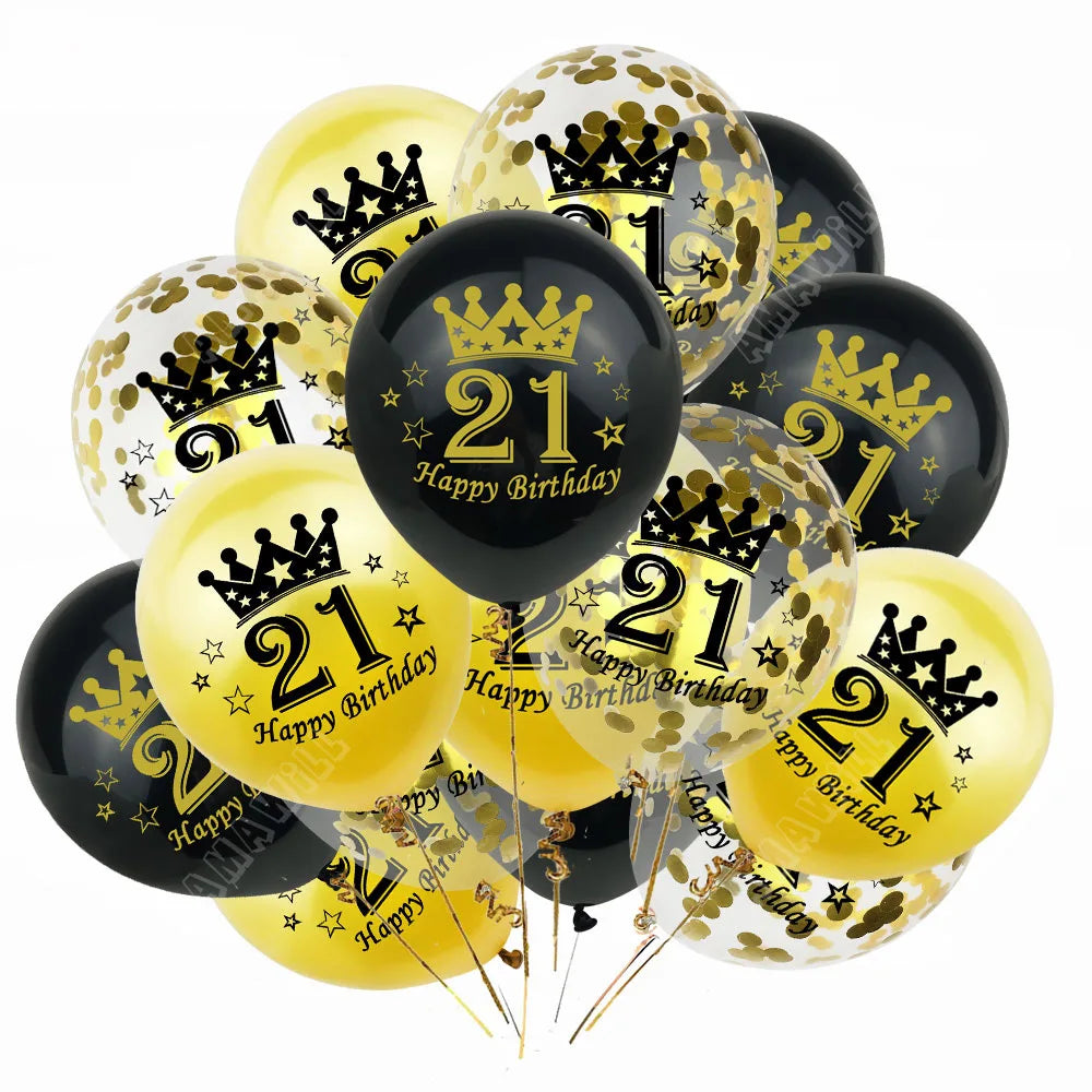 15pcs Latex Happy Birthday Balloon 12 Inch Confetti Balloons 30 40 50 60 70 Years Old Anniversary Wedding Birthday Party Decor