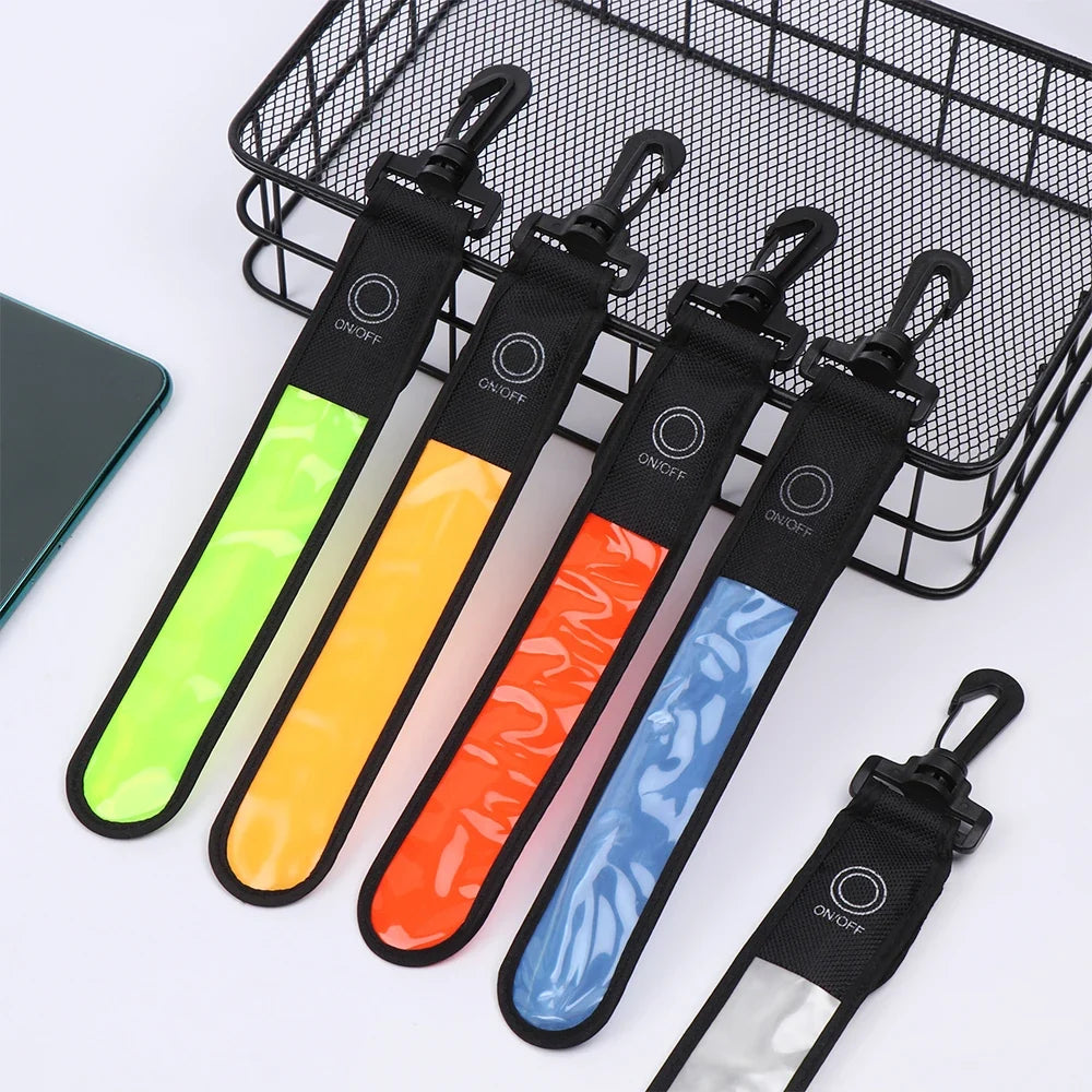 1Pc LED Glowing Luminous Reflective Safety Alert Hand Strap Wristband Bicycle Armband Light Backpack Hanging Light Night Running