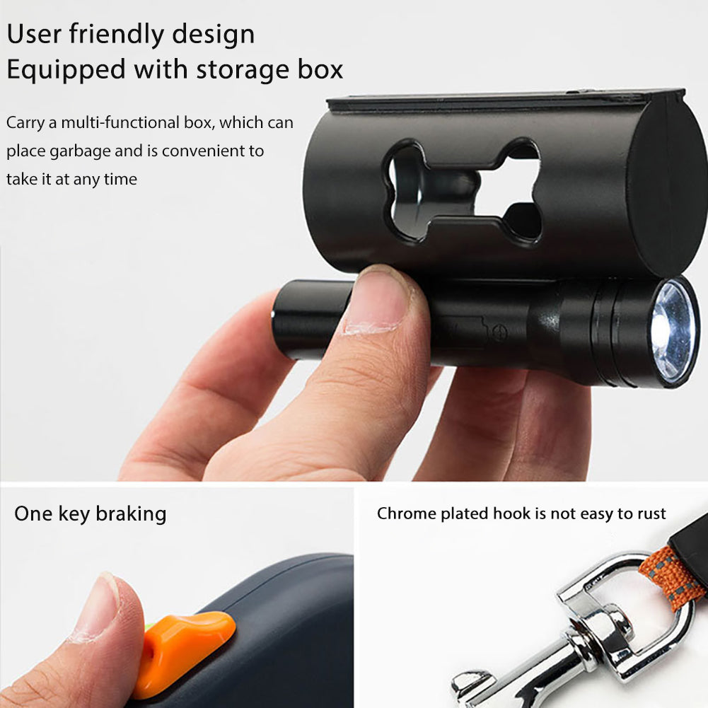 Double Head Dog Leash 360 Degree Nylon Traction Rope Automatic Retractable Outdoor Walking Leash Pet Accessories With Light