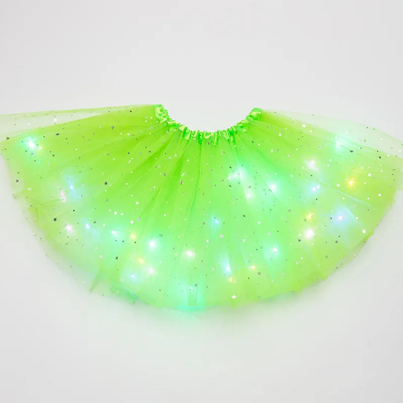 LED Glowing Light  Women Tulle star Skirt Short Tutu Mini Skirt Adult Fancy Ballet Dancewear Party Costume Ball Gown Mini skirt