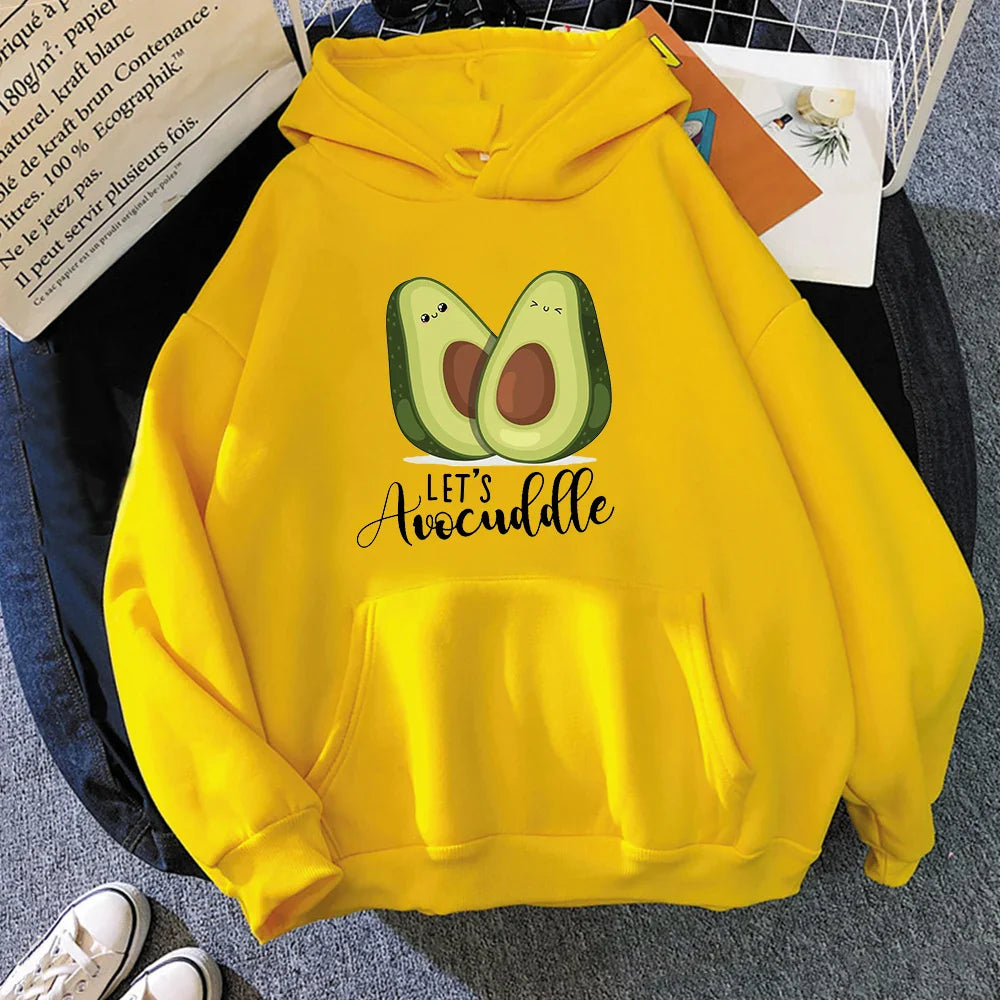 Oversized Hoodies Cartoon Avocado Print Sweatshirt Clothes for teens Women Punk Kpop Clothing Loose Fleece Hoodie Spring Tops