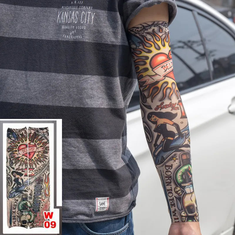 1pc hot sale tattoo sleeve  styles elastic Fake 100%nylon Arm stocking beloved girl Buddha Wolf Dragon design halloween cool men