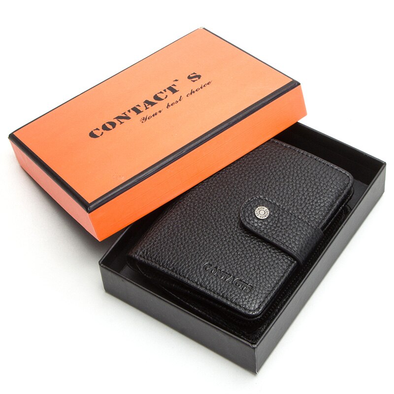 Contact's Genuine Leather Wallet Women Rifd Small Card Holder Wallets Ladies Blue Coin Purse Portfel Fashion Trifold Clutch Bag