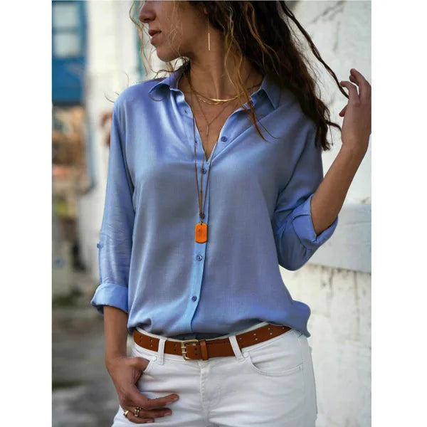 2024 New Women's Clothes Ladies Long Sleeve Deep V-Collar Chiffon Shirt and Tops Casual Women Button Office Shirts Plus Size