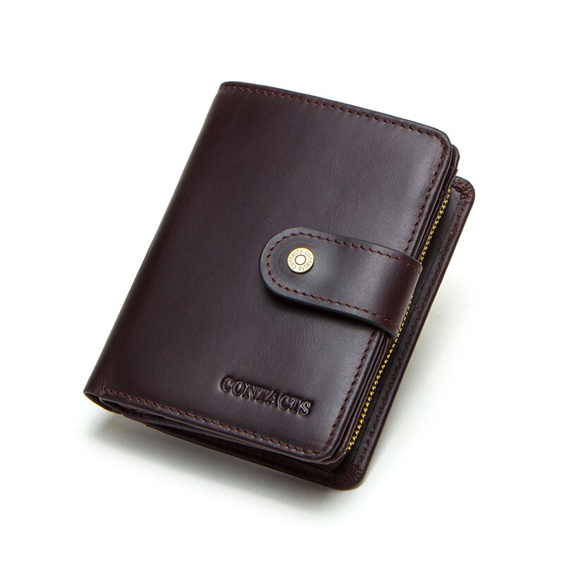 Contact's Genuine Leather Wallet Women Rifd Small Card Holder Wallets Ladies Blue Coin Purse Portfel Fashion Trifold Clutch Bag