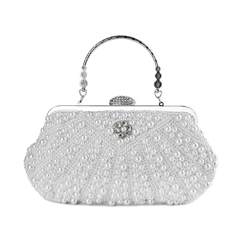 SEKUSA Beded women evening bags diamonds shell lady small day clutches party dinner wedding bridal hollow pearl handbags purse