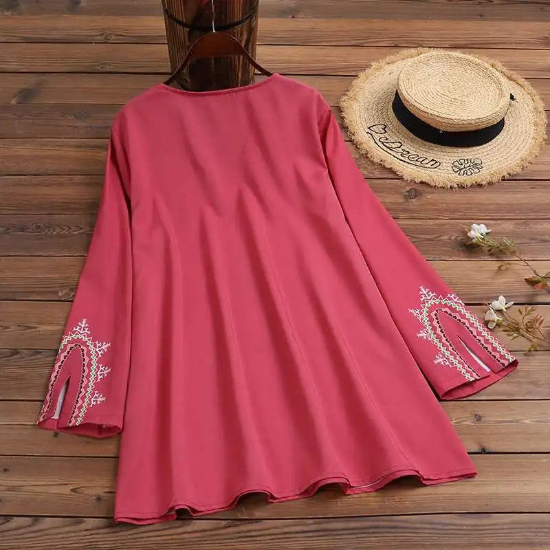 ZANZEA Stylish Shirts 2023 Women Bohemian Floral Printed Blouse Spring V Neck Long Sleeve Tops Casual Holiday Blusas Chemise