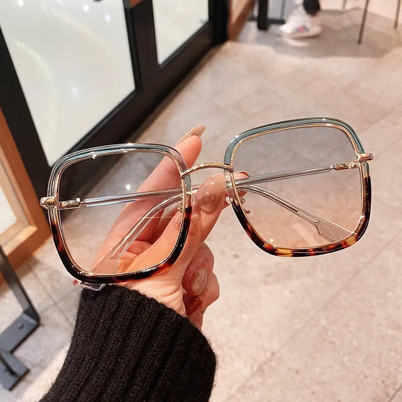 VWKTUUN Square Sunglasses Women 2021 Alloy Frame Oversized Women's Sunglasses Luxury Big Glasses UV400 Gradient Lens Sunglass