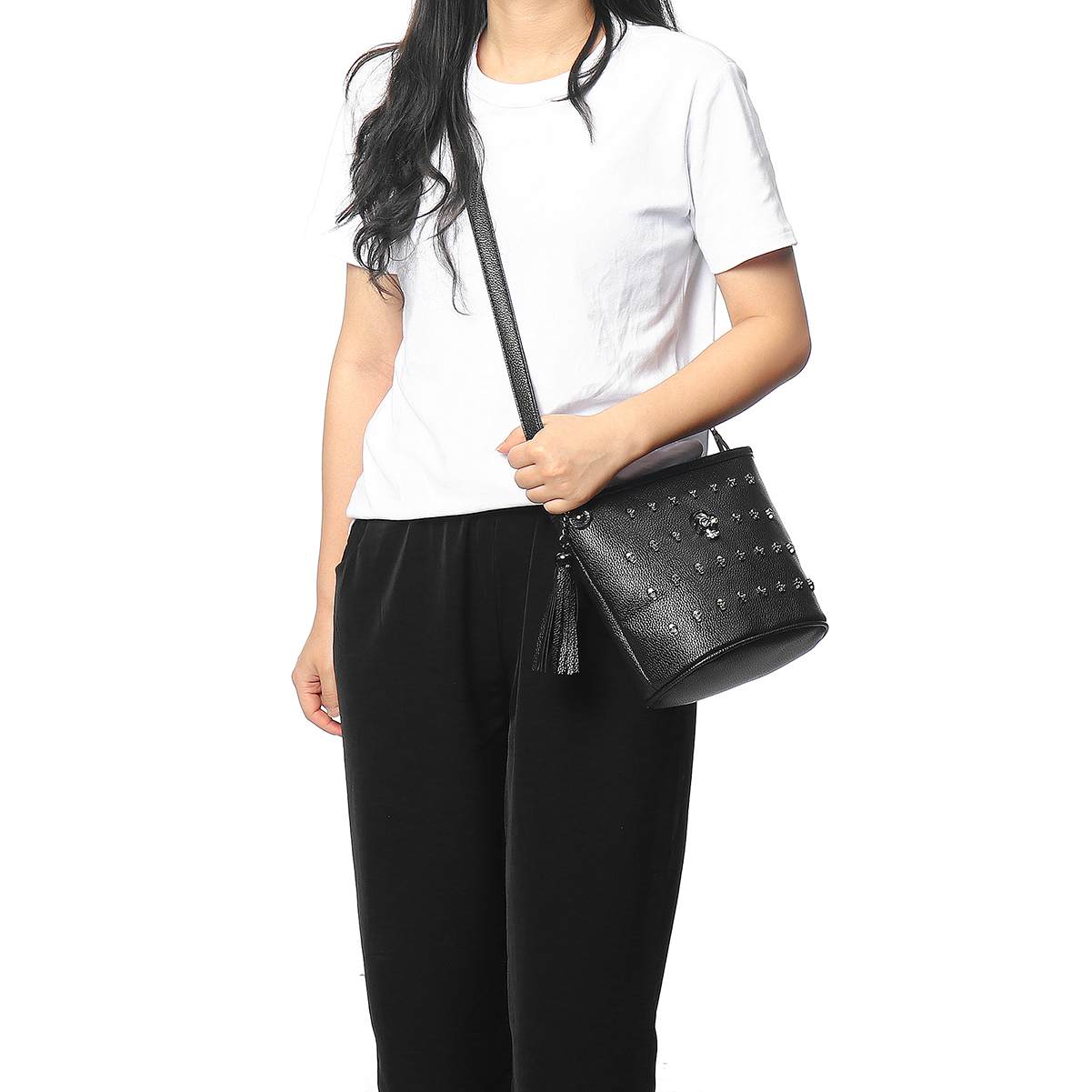 Fashion Women Skull PU Leather Handbag Tassel Messenger Shoulder Shopping Bag Cosmetic Organizer Holiday Gift Punk Tote Bags EU