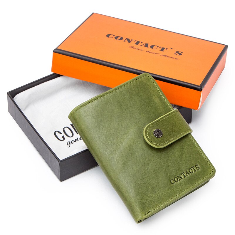 Contact's Genuine Leather Wallet Women Rifd Small Card Holder Wallets Ladies Blue Coin Purse Portfel Fashion Trifold Clutch Bag