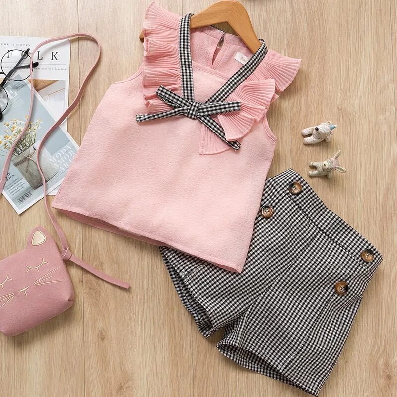 2023 Blast Fashion Girl Clothing Sleeveless O-Neck Polka Bow Shorts Girl Children Summer Clothes Baby Girl Clothes 2 Piece Sets