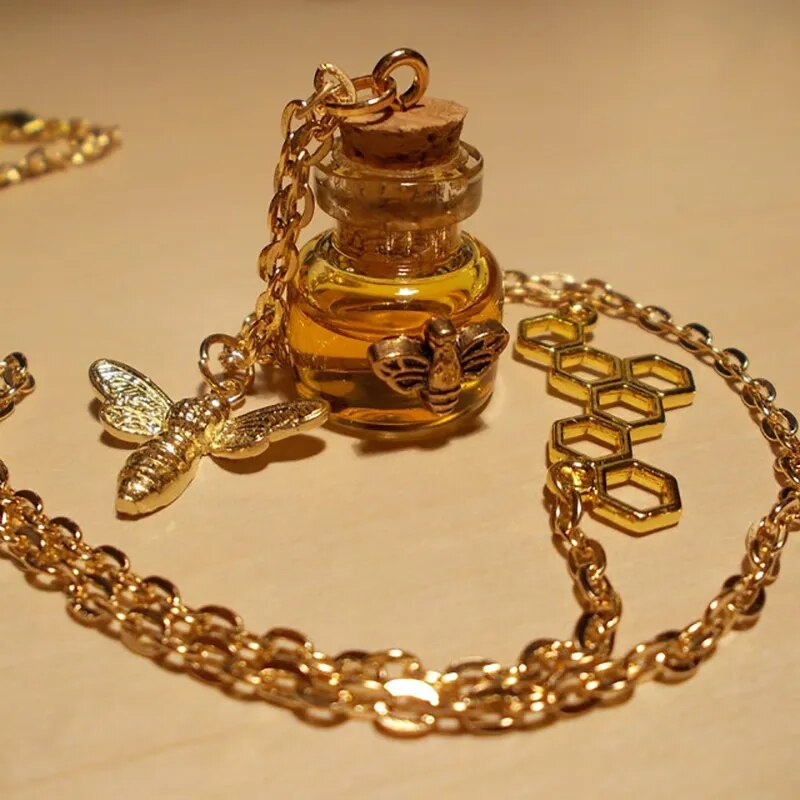 Bee necklace Witch jewelry vial necklace jewelry unique personalized necklaces women potion bottle honey