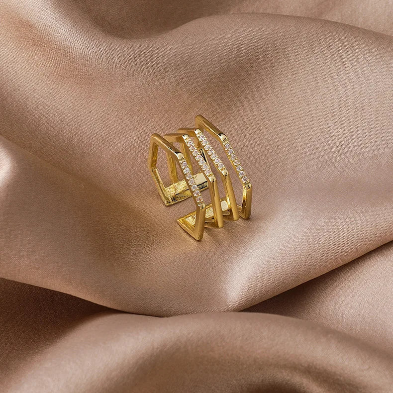 2021 Korean New Exquisite Multi-layer Geometric Ring Fashion Temperament Simple Opening Ring Women's Jewelry