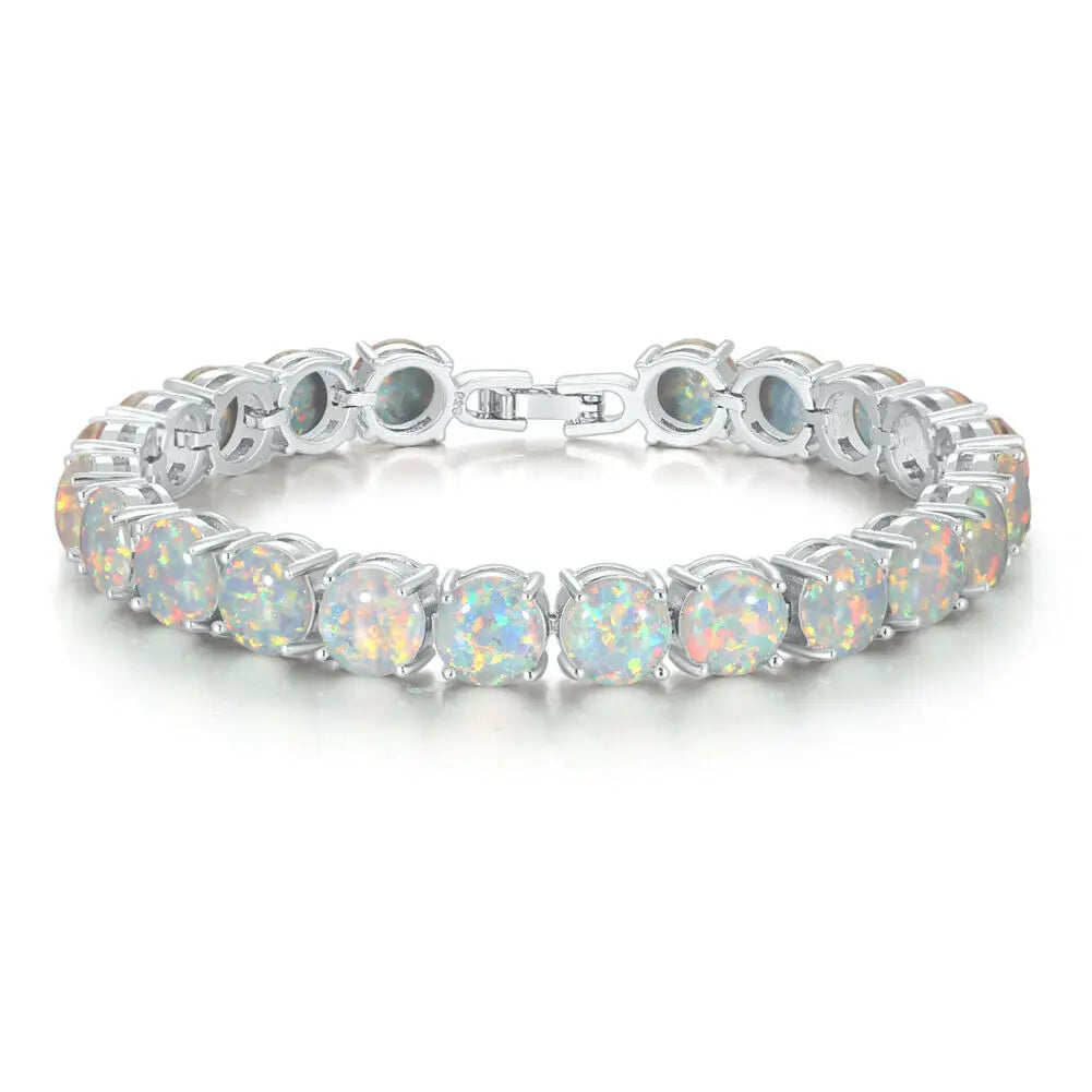 CiNily White Fire Opal Stone Chain Link Bracelet&Bangles Silver Plated Luxury Larger Boho Bohemia Summer Jewelry Gifts for Women