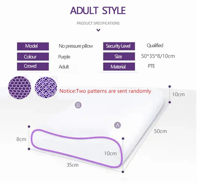 New TPE Cool Breathable Bed Pillow Protection Cervical Washable Pillows With Pillowcase For Neck Message Sleep Travel Purple