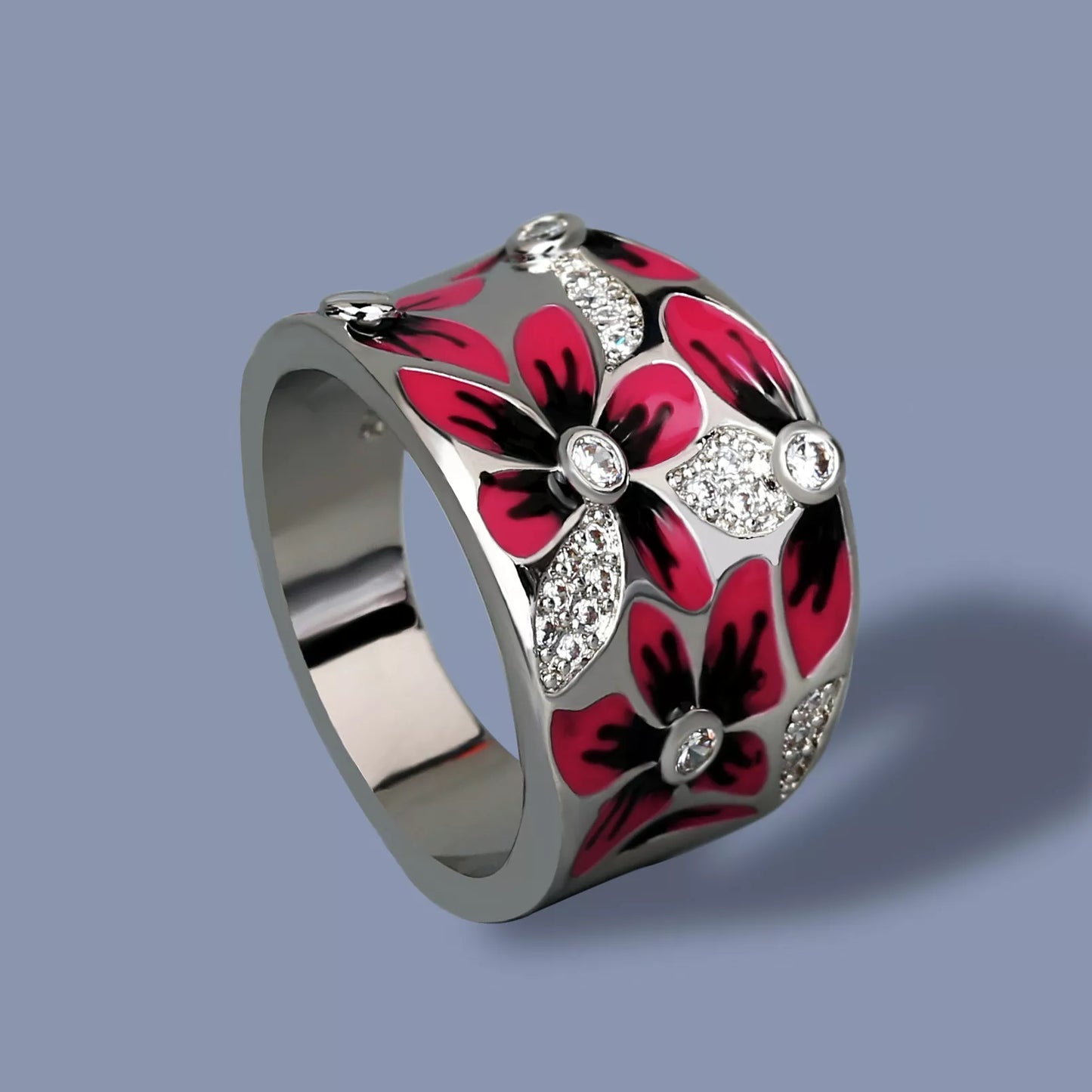 Fashionable and Exquisite Red Flower Women's for Ring New Handmade Enamel Women's Jewelry Wedding Bridal Ring Party Jewelry