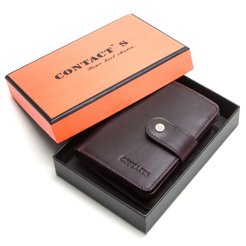 Contact's Genuine Leather Wallet Women Rifd Small Card Holder Wallets Ladies Blue Coin Purse Portfel Fashion Trifold Clutch Bag