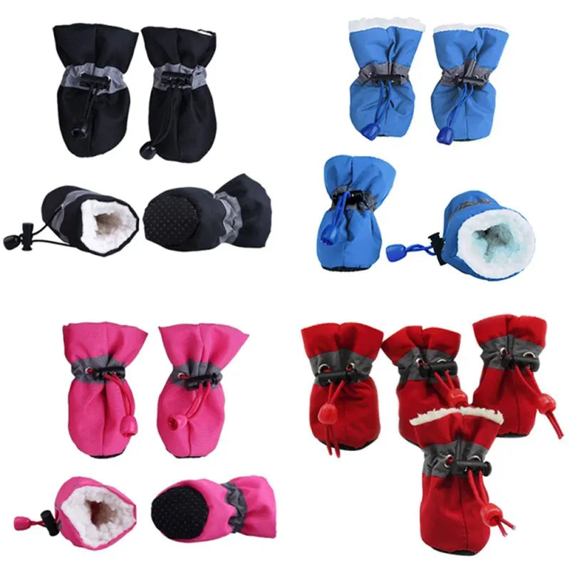 Winter Warm Pet Dog Shoes 4pcs/set Waterproof Antiskid Puppy Shoes for Small Medium Dogs Anti-slip Rain Snow Boots Pet Protectio