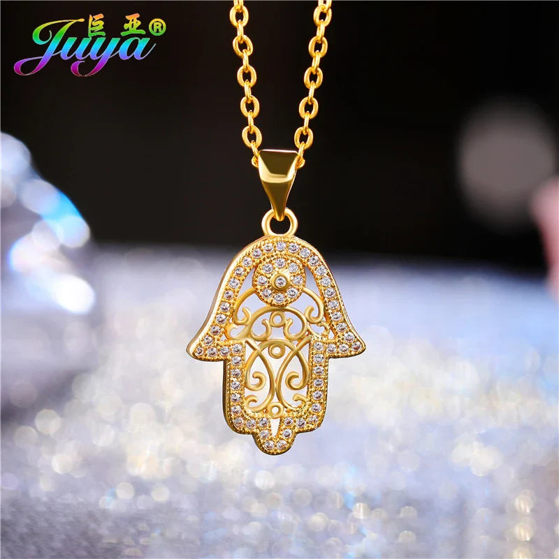 Juya 18K Real Gold Plated Micro Pave Zircon Butterfly Horse Bees Cat Leopard Pendant Necklace For Women Birthday Christmas Gift