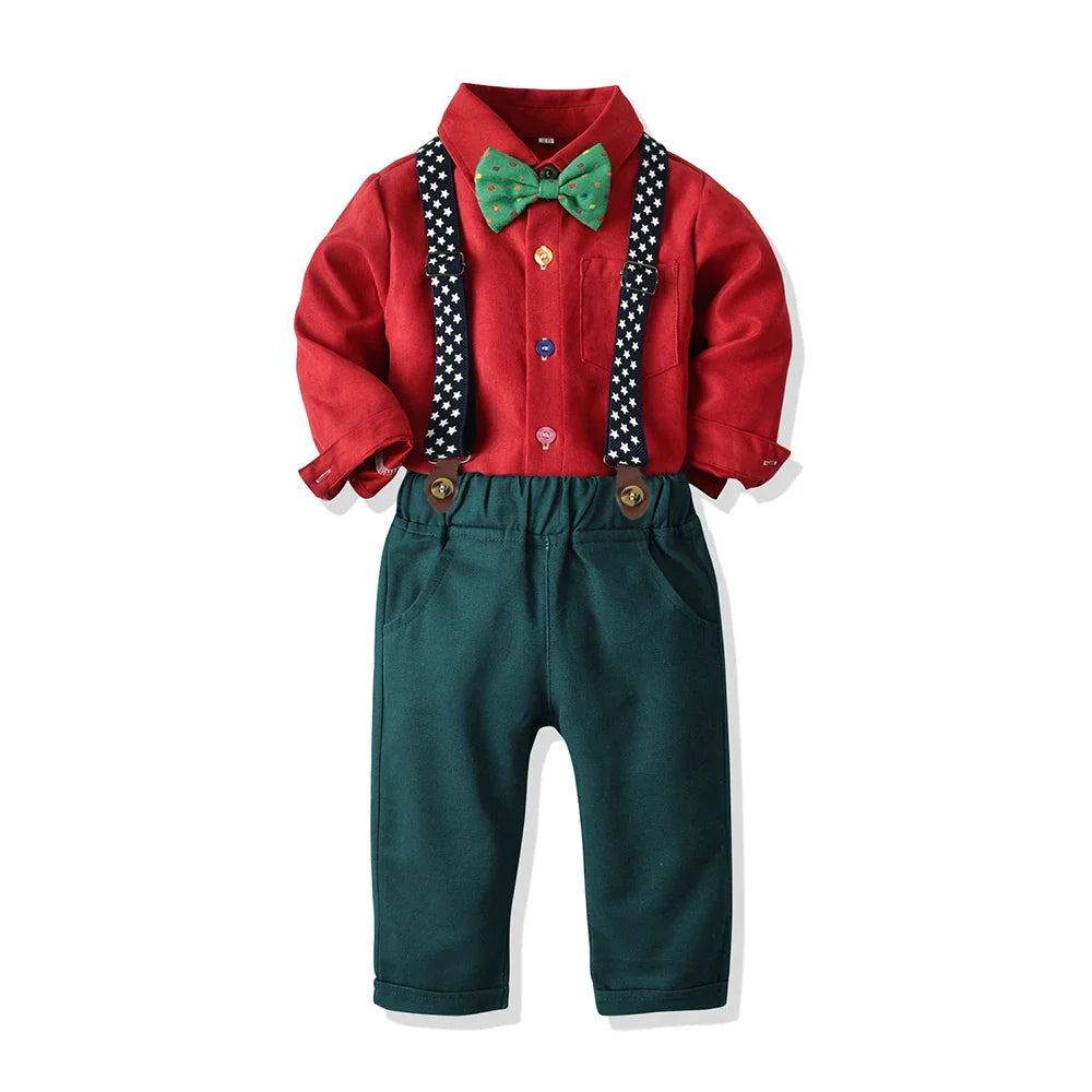 Toddler Boys Clothing Set Autumn Winter Children Suspender 2 PCS Suit Kids Christmas Outfits
