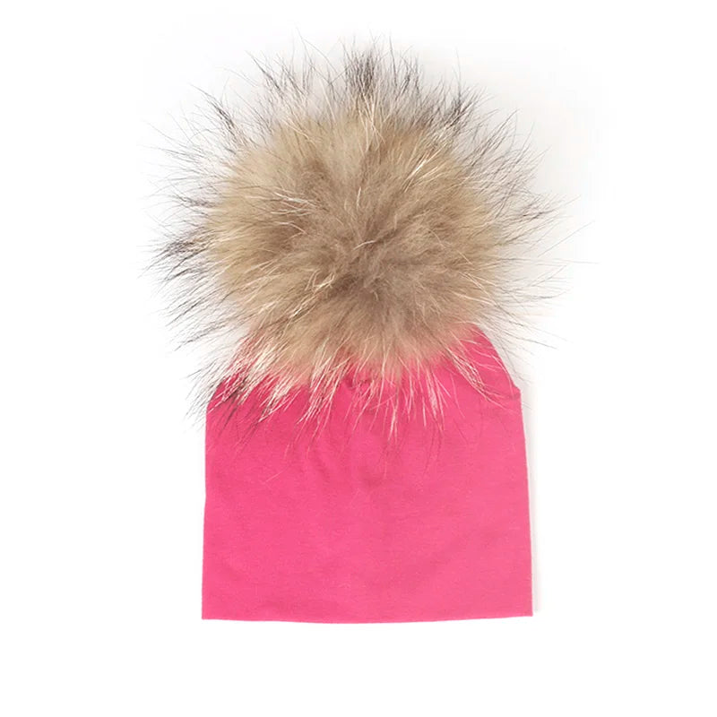 Geebro 0-3 Month Baby Boys Soft Cotton Real Fur pompom Beanies Hats For Newborn Girls Spring Autumn Kids Infants Toddler