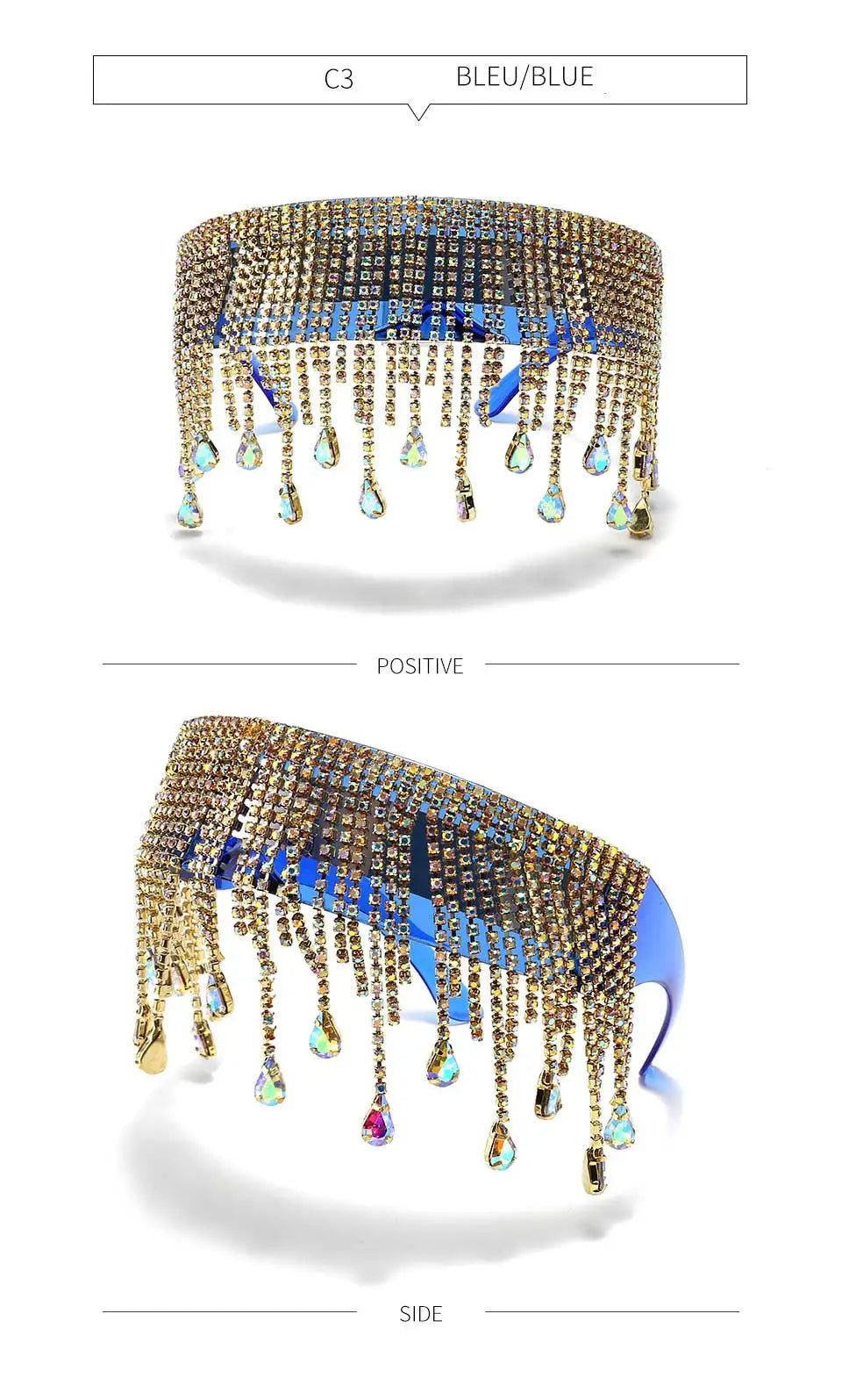Oversized Tassel Crystal Goggles Sunglasses Women Luxury Desinger Diamond Show Sun Glasses Steampunk  Bling Glasses Shade