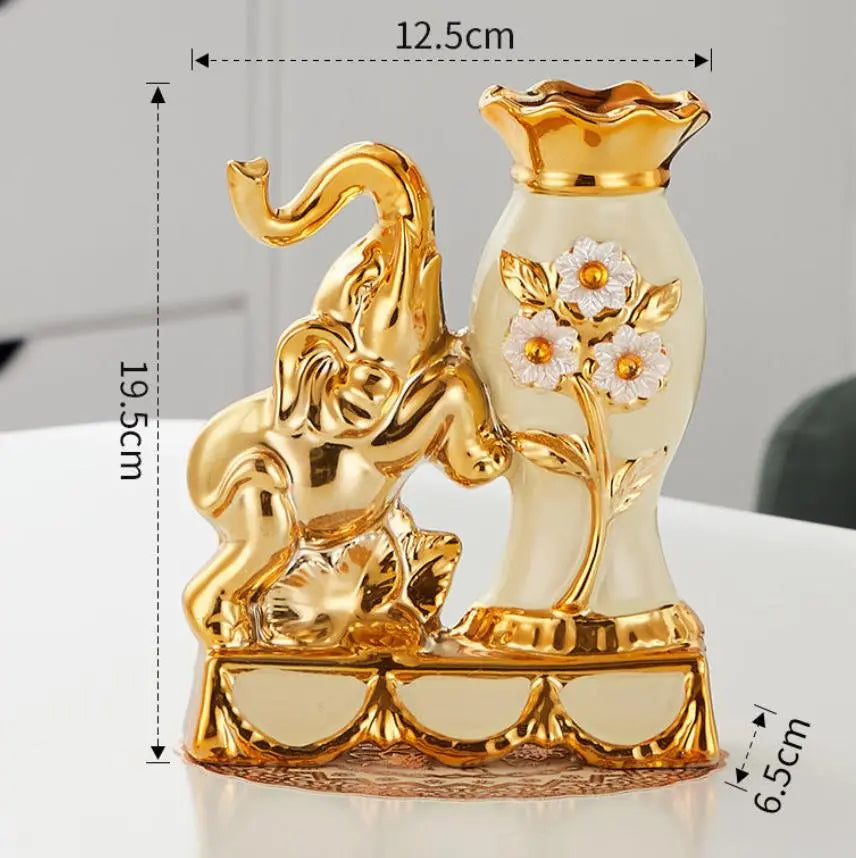 European Style Ceramic Golden Vase Arrangement Dining Table Home Decoration Accessories Creative Golden Elephant Vases