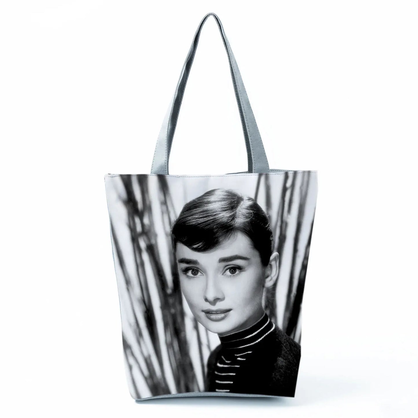 Audrey Hepburn Blowing Bubbles Printed Handbag Classic High Capacity Women Shoulder Bags Portable Eco Reusable Shopping Bags