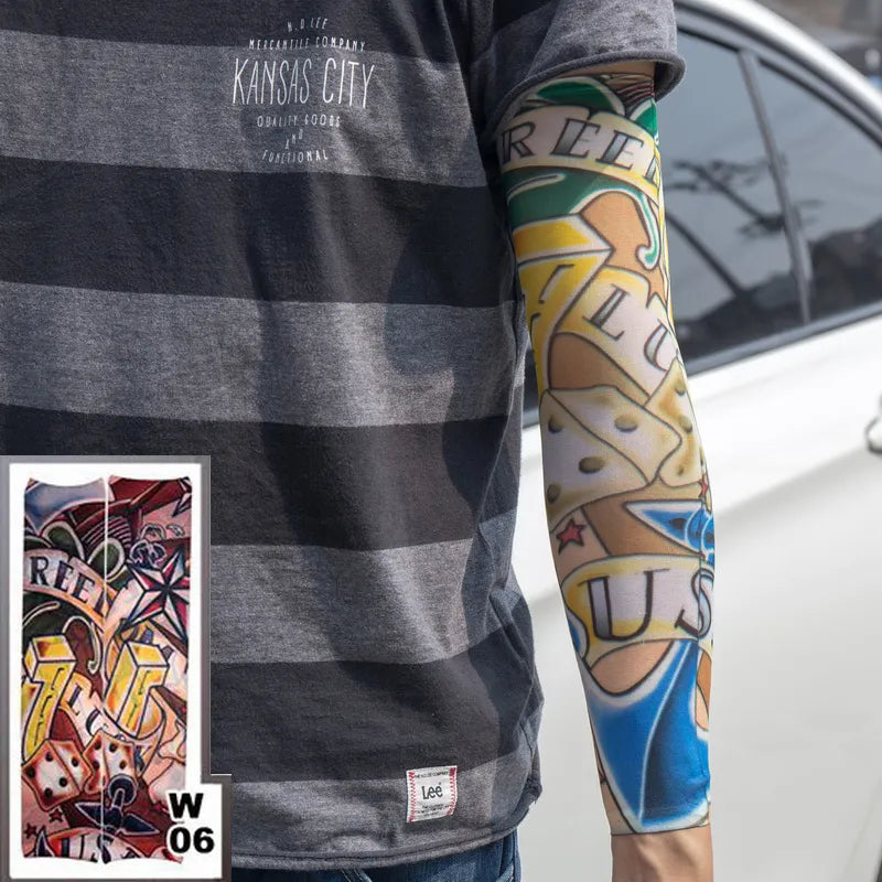 1pc hot sale tattoo sleeve  styles elastic Fake 100%nylon Arm stocking beloved girl Buddha Wolf Dragon design halloween cool men