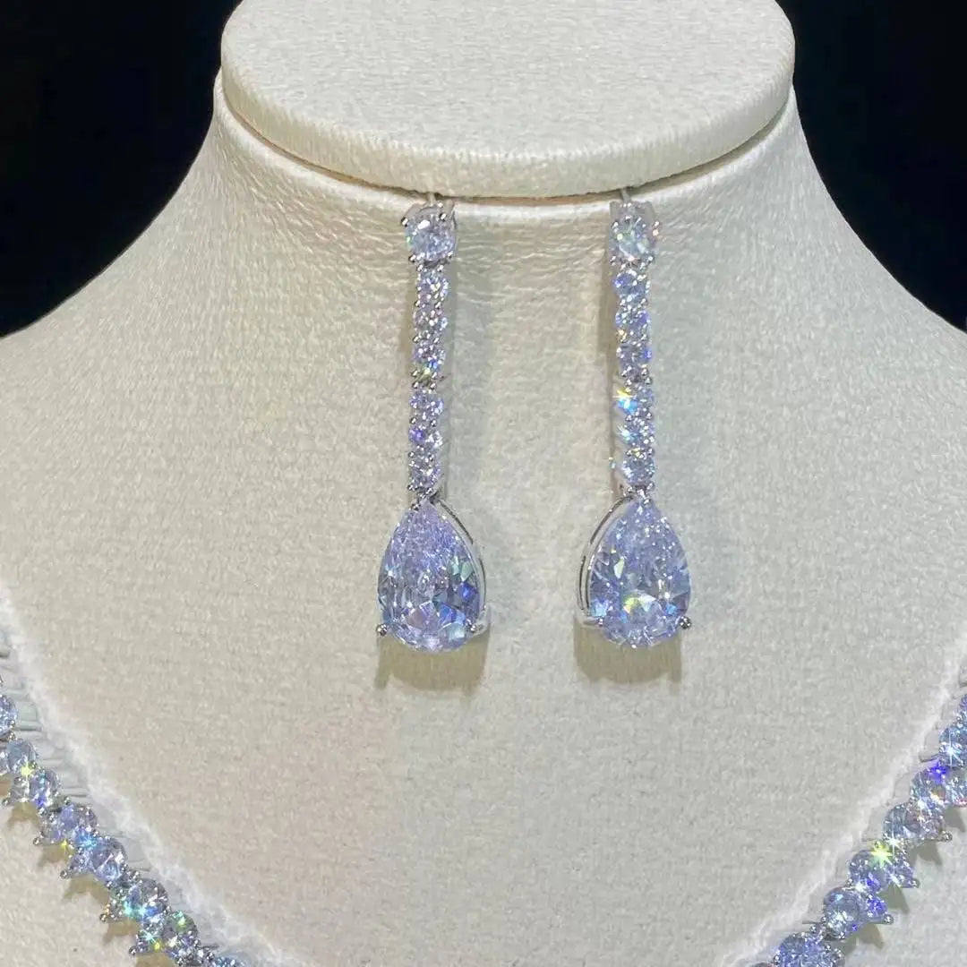 ASNORA Classic Water Drop Pendant Crystal Necklace For Women, Cubic Zirconia Bridal Wedding 2 Piece Jewelry Set X0178