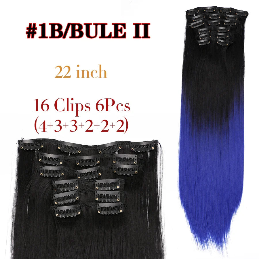 Leeons 16Clips Long Straight Synthetic Clip On Hair Extensions Cheveux Clip Naturel High Temperature Fiber Black Brown Hairpiece