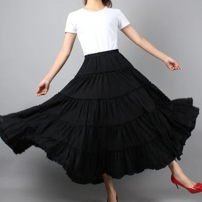 Boho Beach Midi Umbrella Long Skirts Summer Femininas Sundress Maxi Cotton Skirts Elastic Waist Pleated Spliced Patchwork Skirts