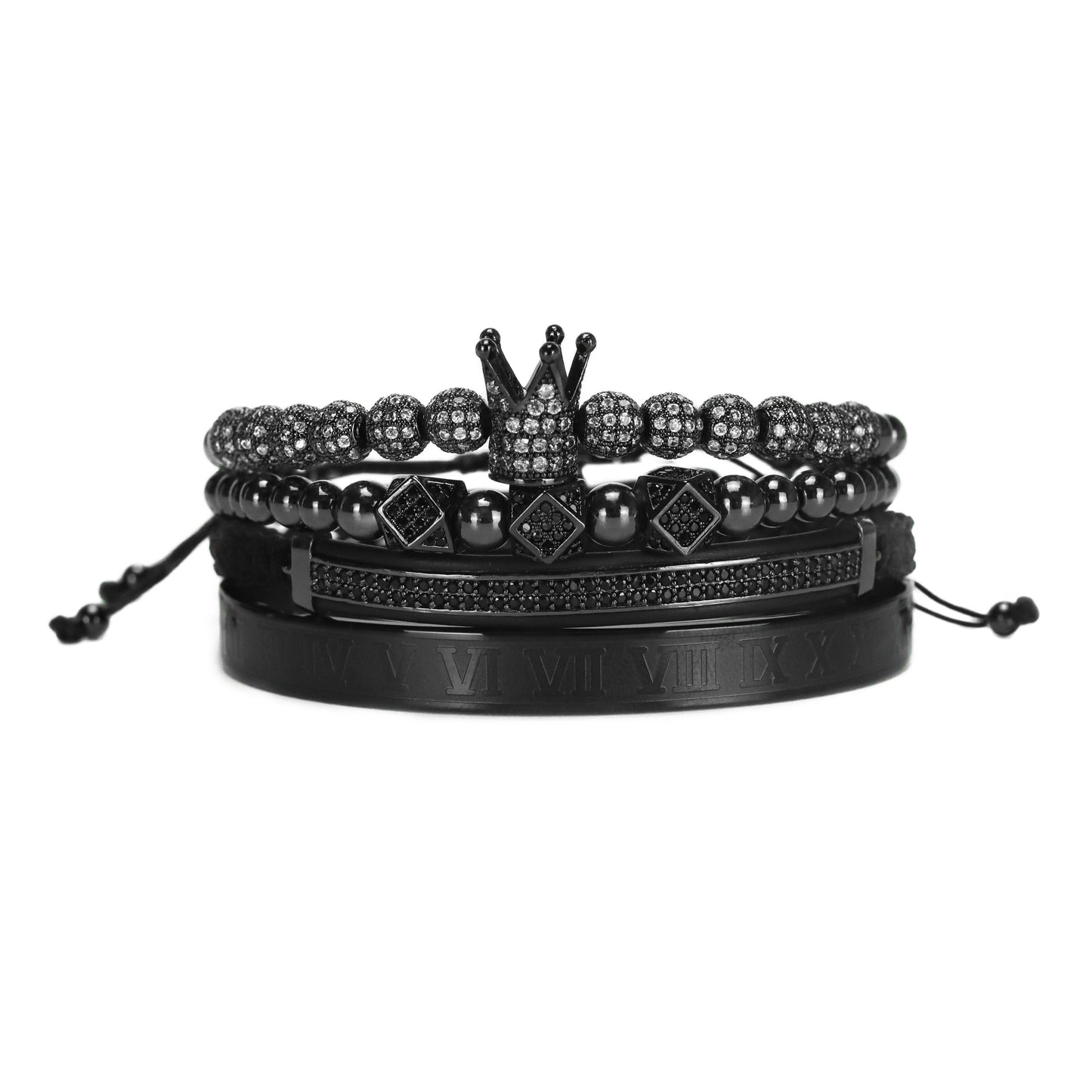 Luxury Royal King Queen Crown charms colorfast Bracelet Stainless steel CZ beads  bracelets bangles for Men Women lover Jewelry