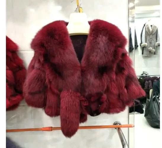 Winter Cloak Warm  Women Cardigan big real Fox Fur Collar Cape Fashion Solid Poncho With medium Fur Sleeves Evening dress shaw