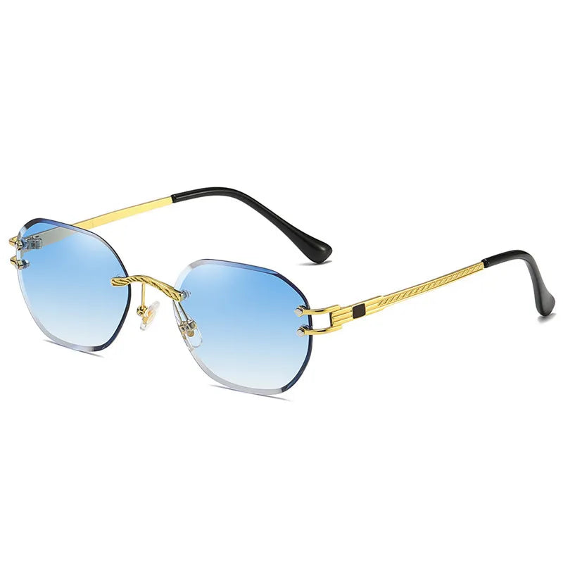 Blue Sunglasses Frameless Rimless Men 2021 High Quality Square Metal Sun Glasses Women Mirror Sea Summer Style