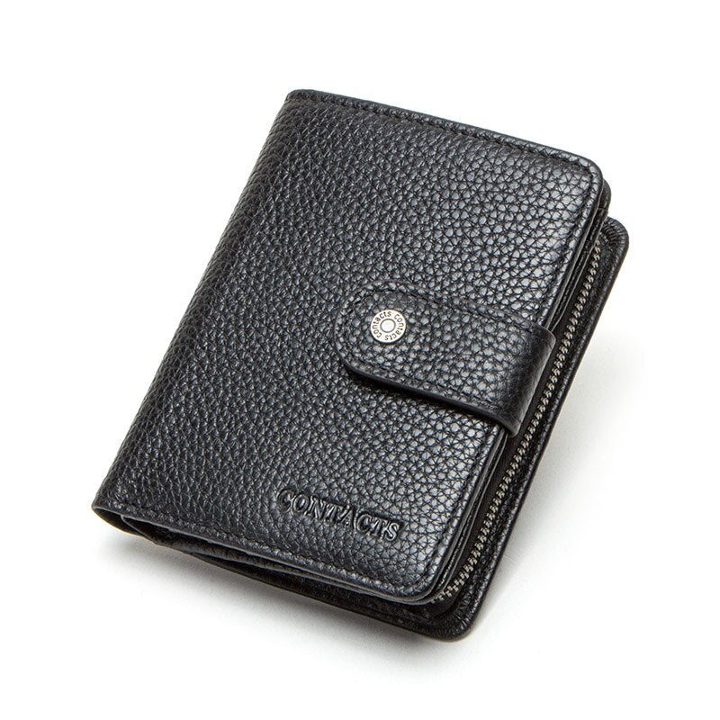 Contact's Genuine Leather Wallet Women Rifd Small Card Holder Wallets Ladies Blue Coin Purse Portfel Fashion Trifold Clutch Bag