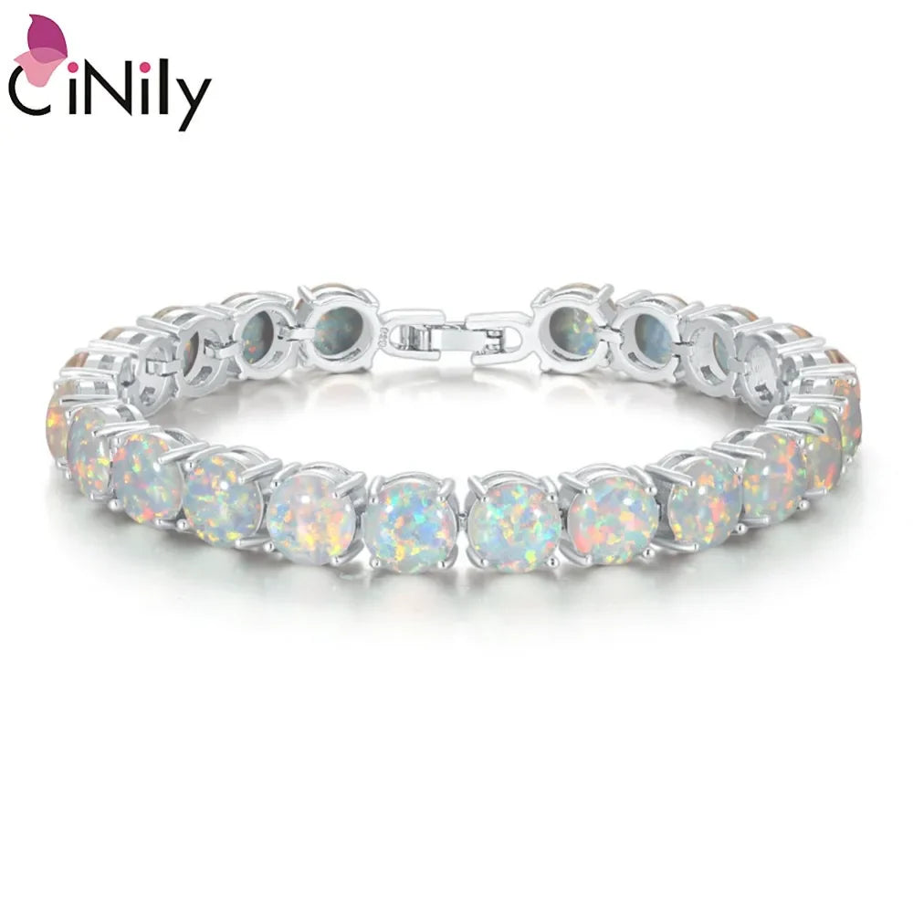 CiNily White Fire Opal Stone Chain Link Bracelet&Bangles Silver Plated Luxury Larger Boho Bohemia Summer Jewelry Gifts for Women