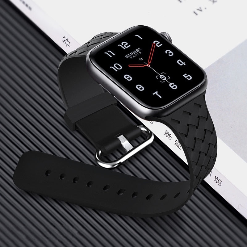 Silicone Strap for Apple watch band 44mm 40mm 45mm 41mm 42mm 38mm Accessories Woven Pattern bracelet iWatch series 6 5 4 3 SE 7
