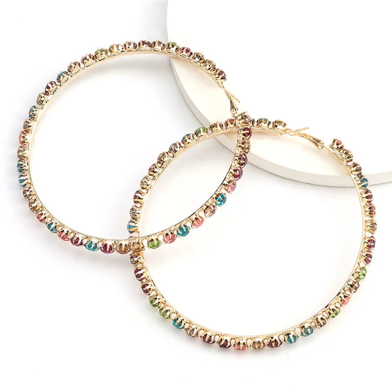 New exquisite fashion earrings jewelry geometric design round single row Rhinestone Earrings for her gift