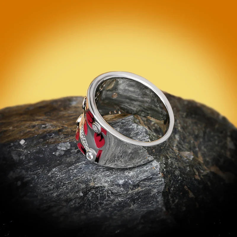 Fashionable and Exquisite Red Flower Women's for Ring New Handmade Enamel Women's Jewelry Wedding Bridal Ring Party Jewelry