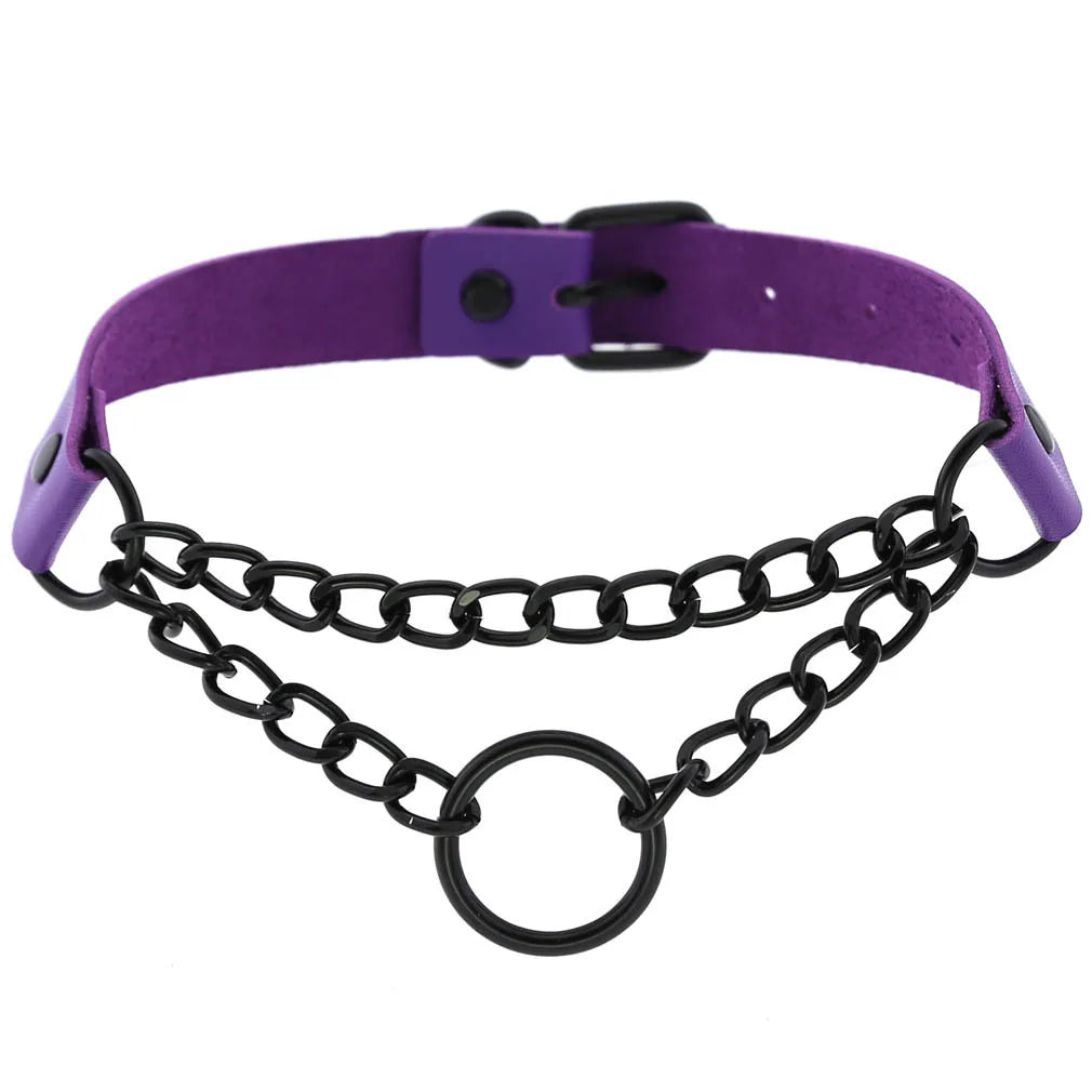 Emo Purple Goth Punk Leather Choker Necklaces Women Men Harajuku Black Rivet Metal Chian Necklace Halloween Cosplay Y2K Jewelry