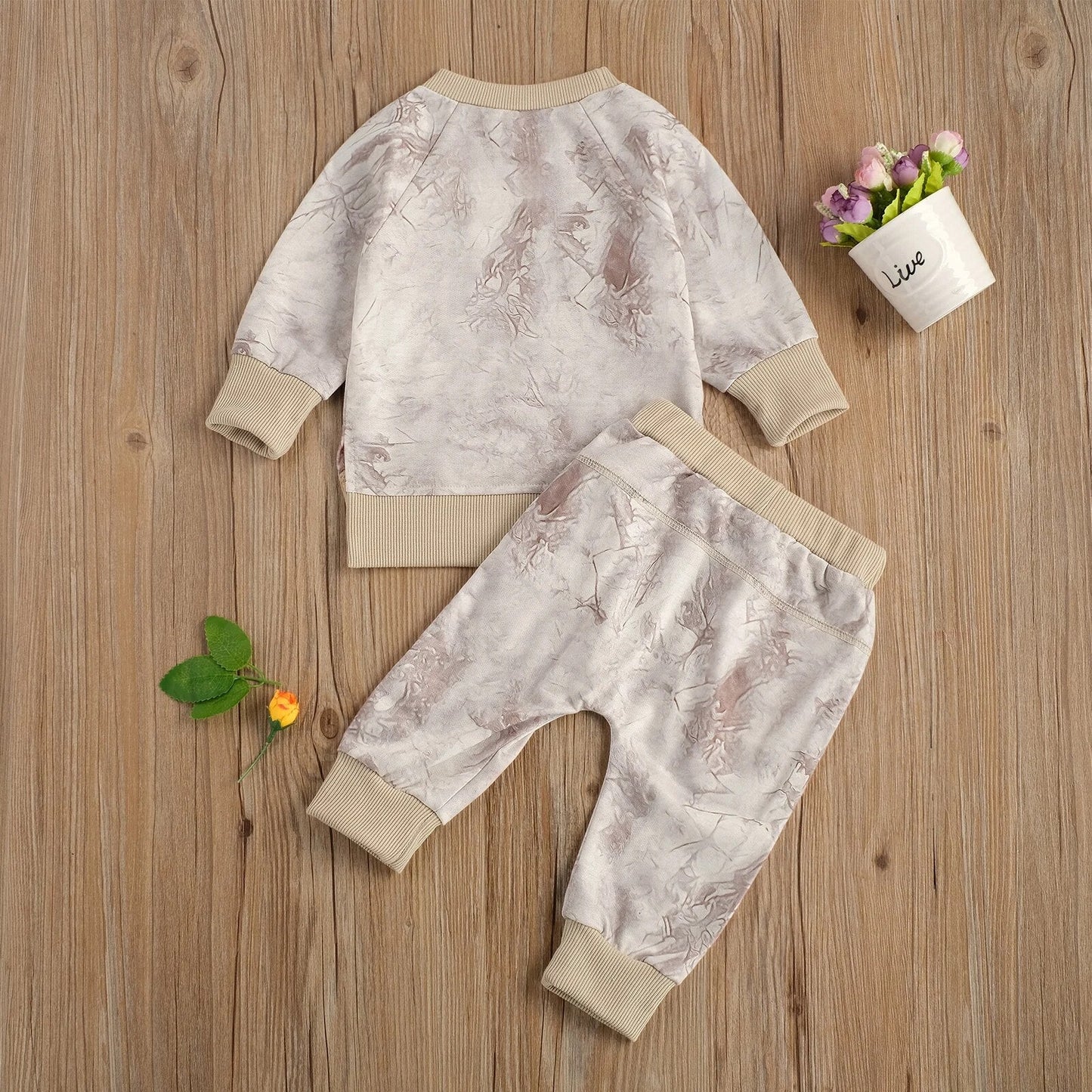 2 Pcs Newborn Baby Girls Boys Tie Dye Outfits, Infant Long Sleeve Round Neck Pullover + Tie Up Pants Pockets Spring Autumn