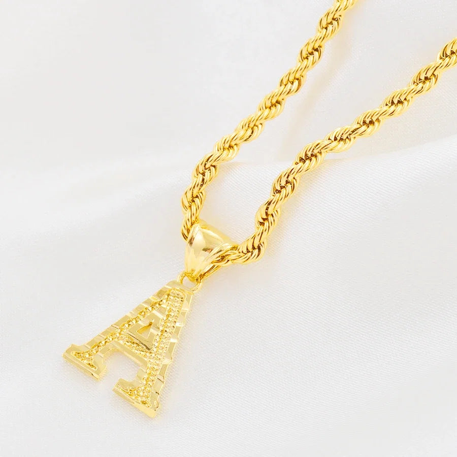 Anniyo A-Z Letters Necklaces Women Men Gold Plated Initial Pendant Rope Chain English Letter Jewelry Alphabet African #058002B