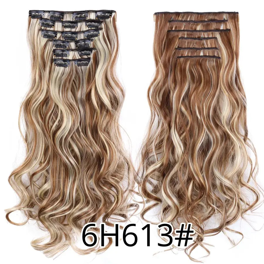Leeons 16Clips Long Straight Synthetic Clip On Hair Extensions Cheveux Clip Naturel High Temperature Fiber Black Brown Hairpiece