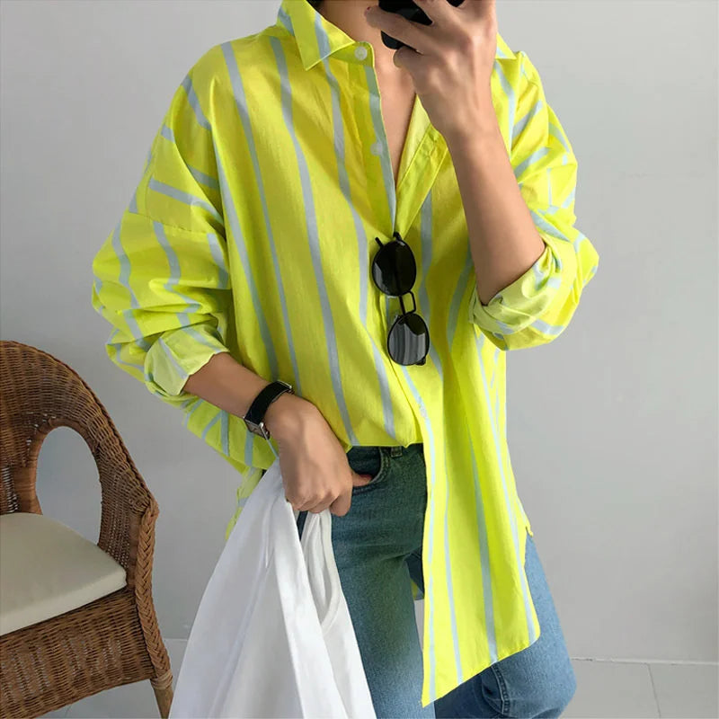 LANMREM Women's Spring New Striped Long Sleeve Shirt Thin Bottom Temperament Fit Fashion Tide 2024 New Arrival 2K2240