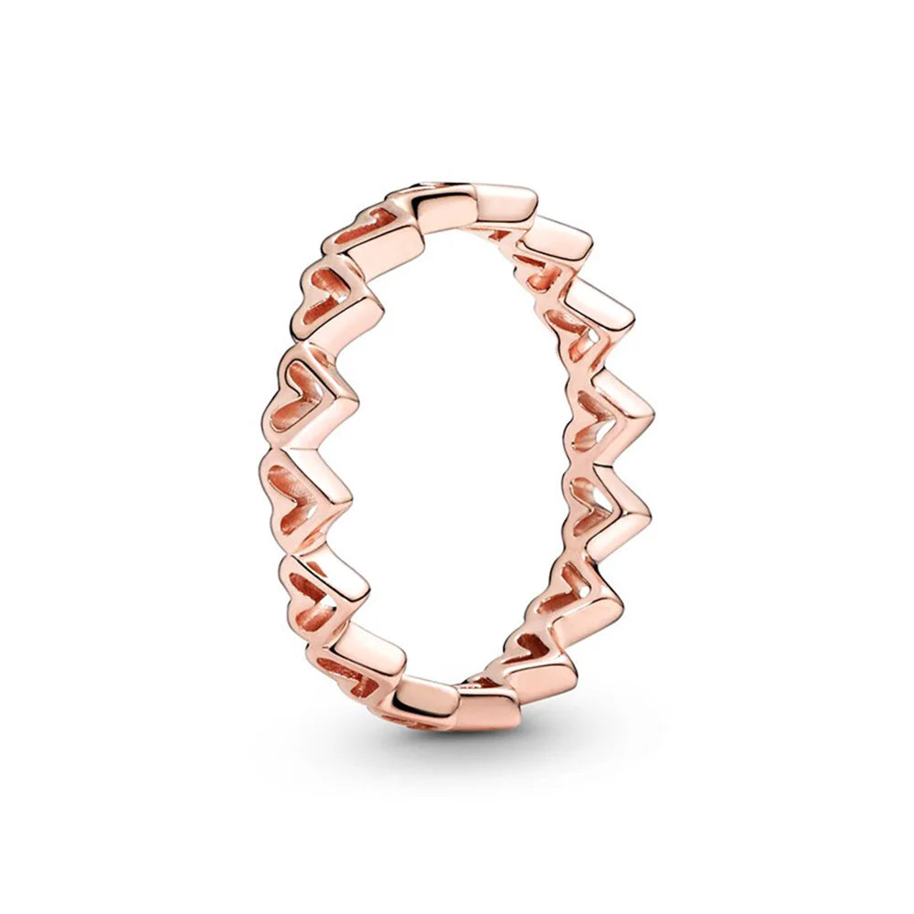 925 Sterling Silver Ring Charms Rose Gold Stripe Design Round Ball Diy Crystal Flower Finger Ring for women pandora Jewelry