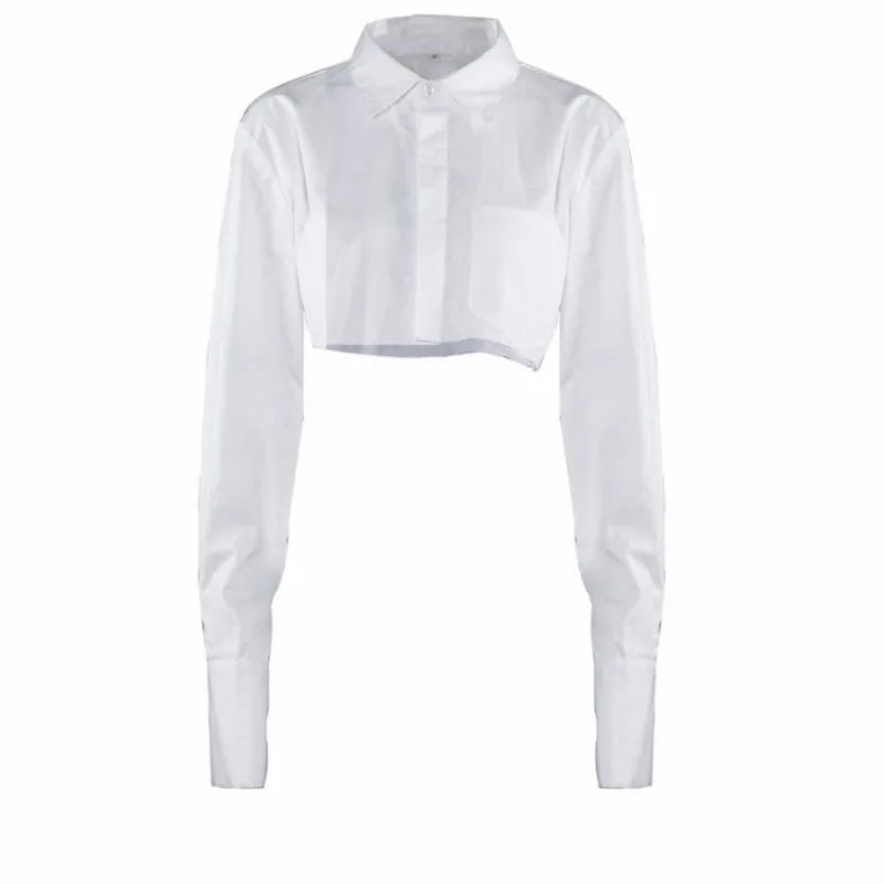 Women Long Sleeve Korean K-POP Shirt 2022 Fashion Ladies Club Street Sexy Short White Top Blouse Spring Summer Tops
