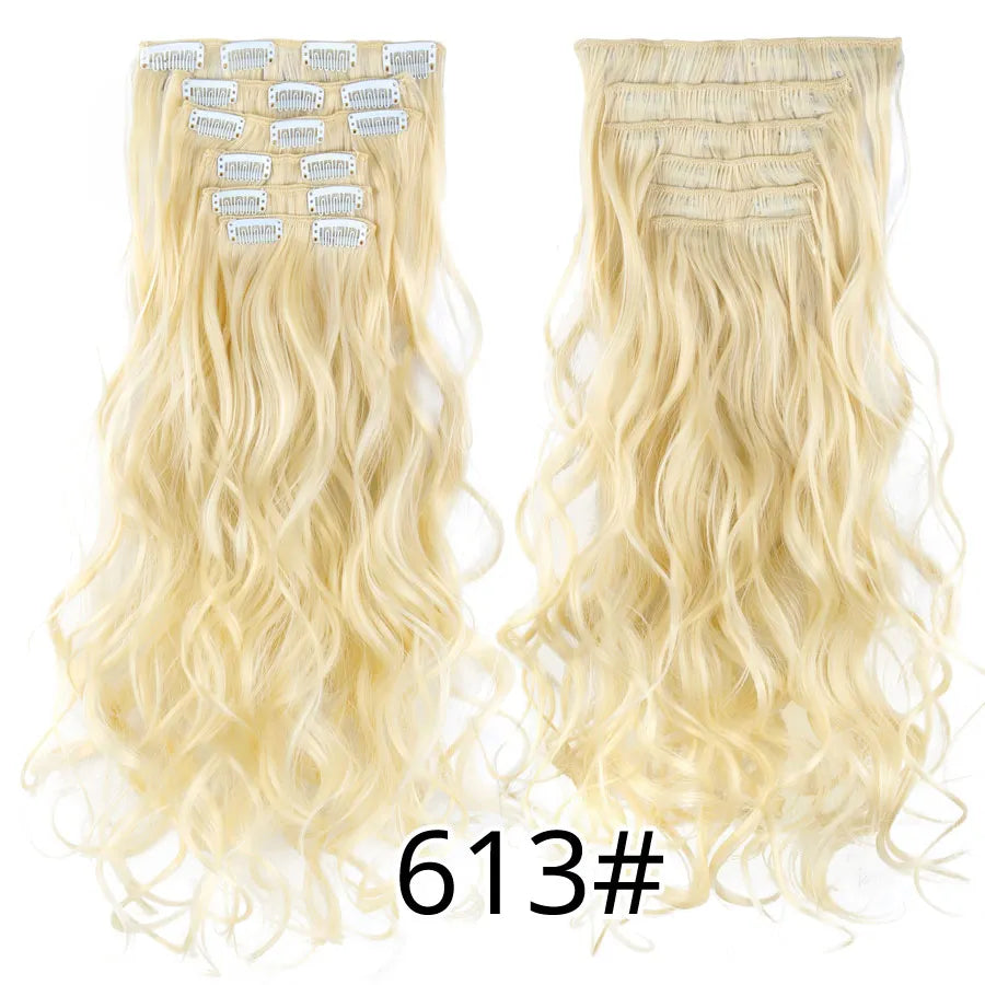 Leeons 16Clips Long Straight Synthetic Clip On Hair Extensions Cheveux Clip Naturel High Temperature Fiber Black Brown Hairpiece