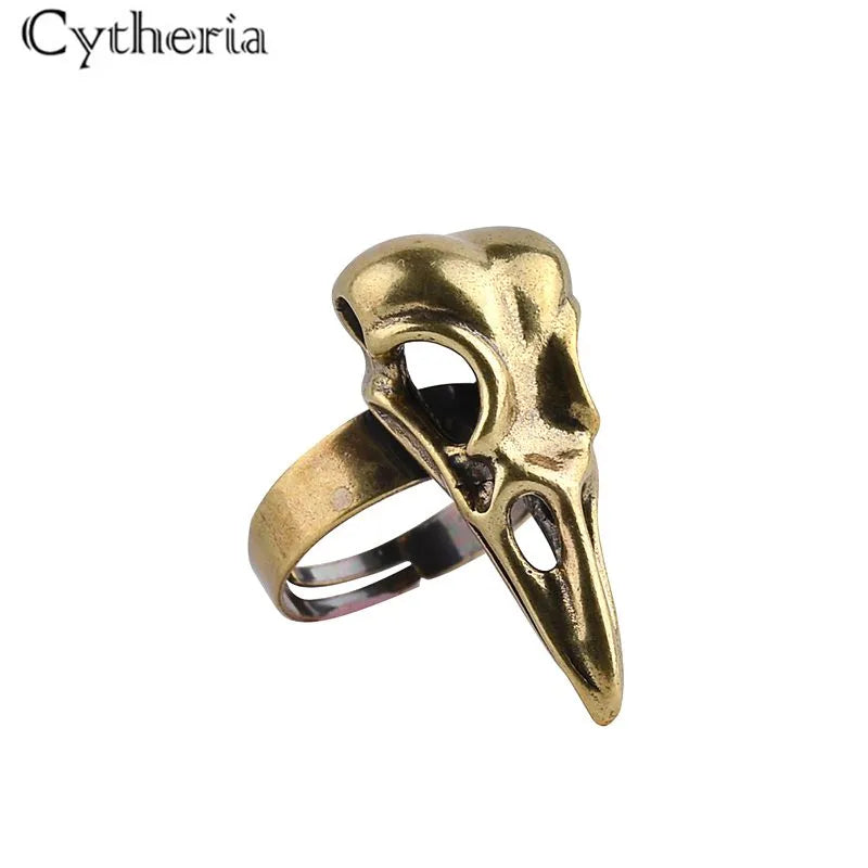Fashion Vintage Personality Animal Ring Men Bird Head Skull Ring Adjustable Cool Punk Crow Head Party Ring Halloween Jewelry