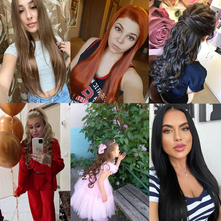 Leeons 16Clips Long Straight Synthetic Clip On Hair Extensions Cheveux Clip Naturel High Temperature Fiber Black Brown Hairpiece